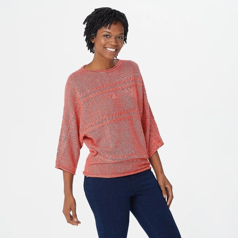 DENIM & Co. Naturals Cable Knit Dolman Sleeve Swea